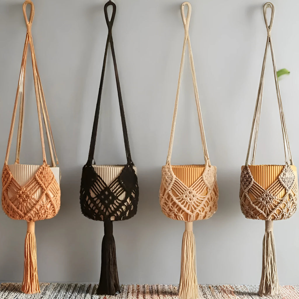 Hand-woven polyester cotton flower pot in minimalist design with natural texture