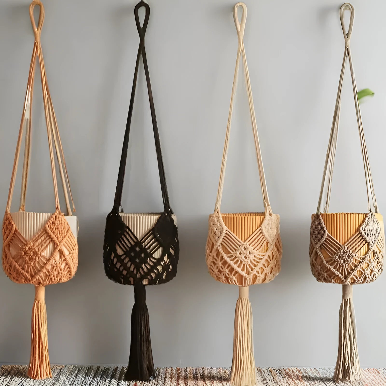 Hand-woven polyester cotton flower pot in minimalist design with natural texture