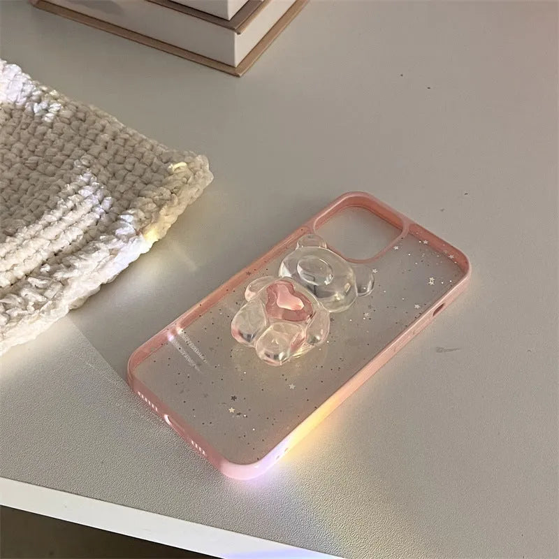 Simple bear bracket silicone TPU phone case for Apple iPhone, back cover in white colour