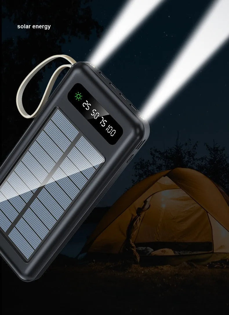Solar power bank in cool black or ivory white with 20000mAh/30000mAh capacity and compact 144mm design