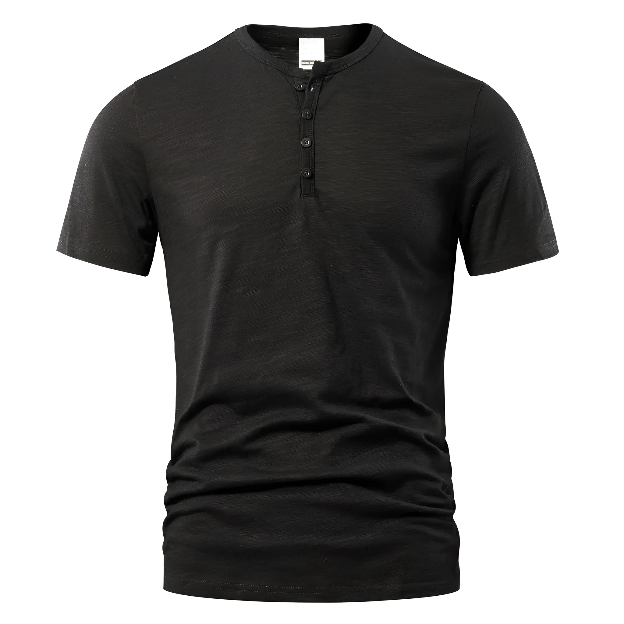 Men's solid colour slub cotton short sleeve T-shirt in British-style pullover design.