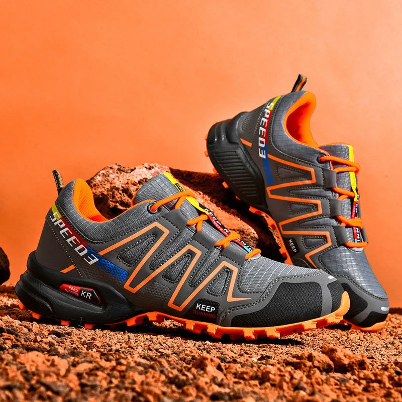 Plus size men's casual shoes with synthetic leather upper and mesh lining in three colour variations