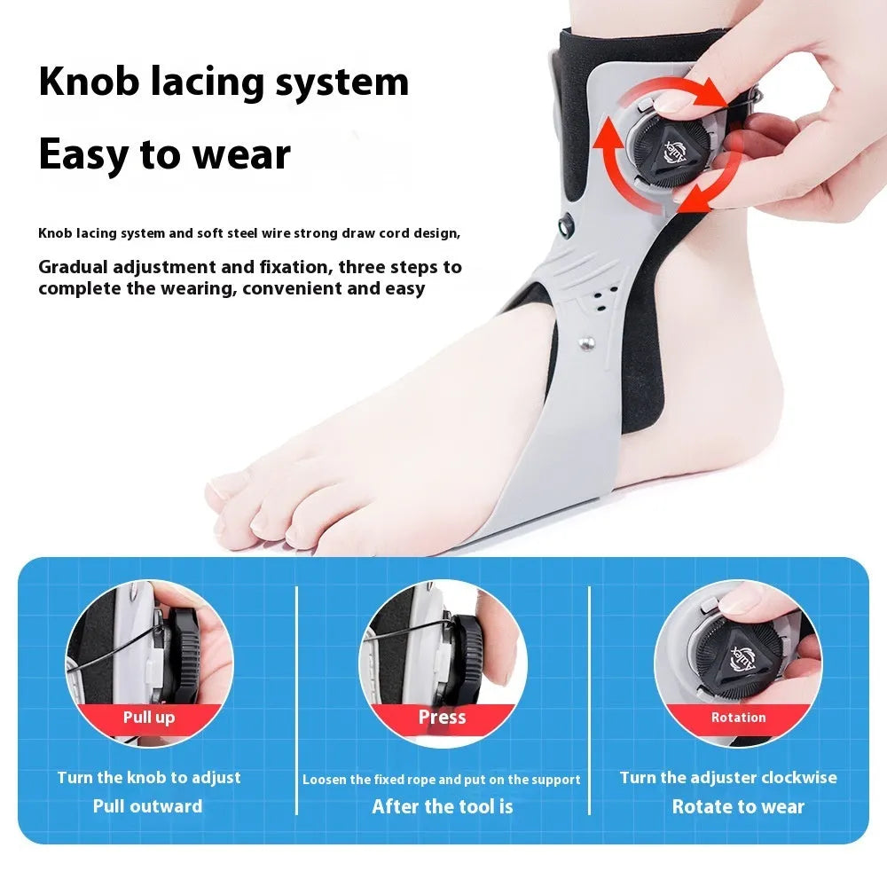 Airbag button ankle support brace in grey colour showing adjustable straps and cushioning