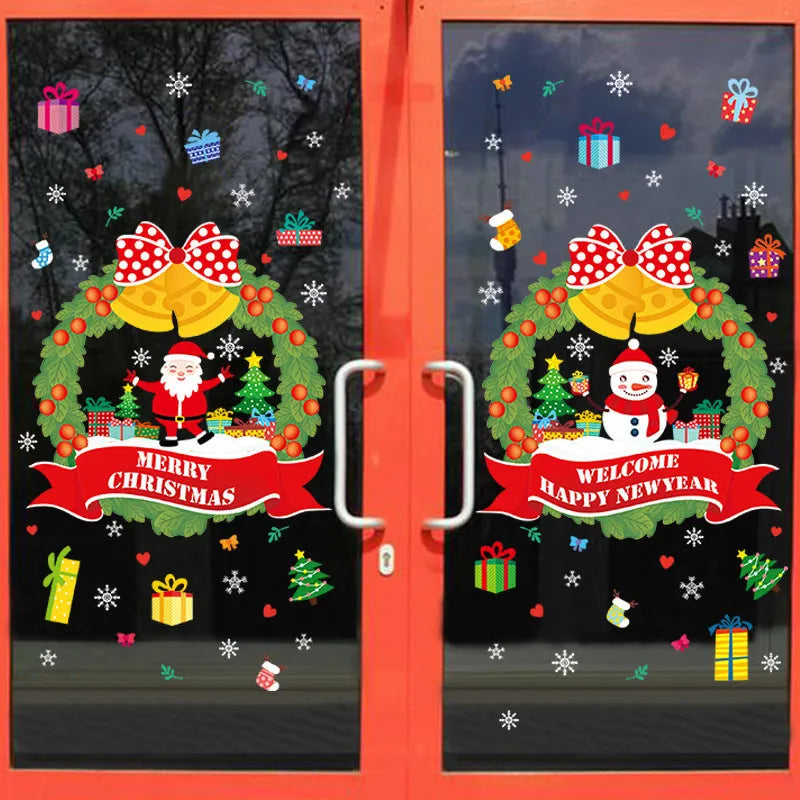 Large format non-adhesive Christmas static wall sticker with cartoon design for glass windows
