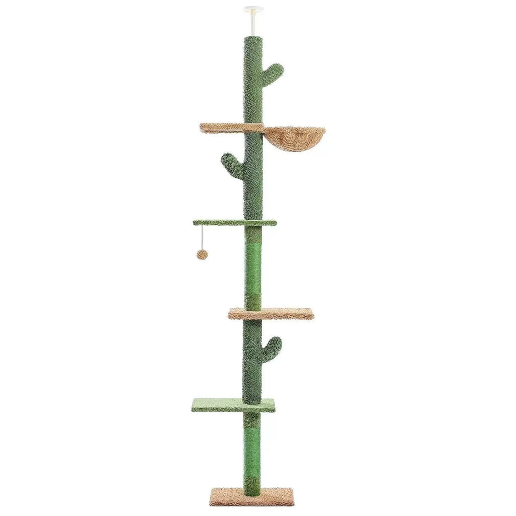 Solid wood cat climbing frame with integrated scratch board measuring 240-260cm tall