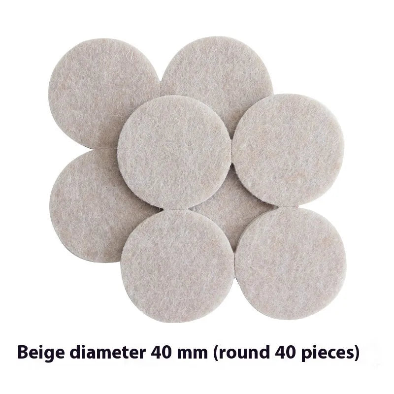 Beige plastic furniture protection pads in five sizes including round and square shapes for chair legs