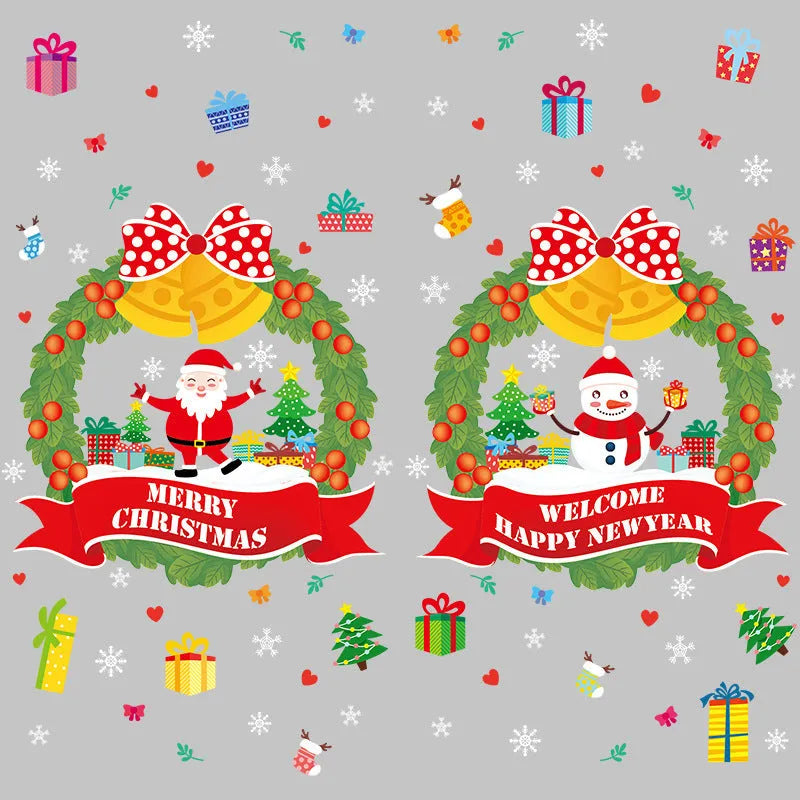 Large format non-adhesive Christmas static wall sticker with cartoon design for glass windows