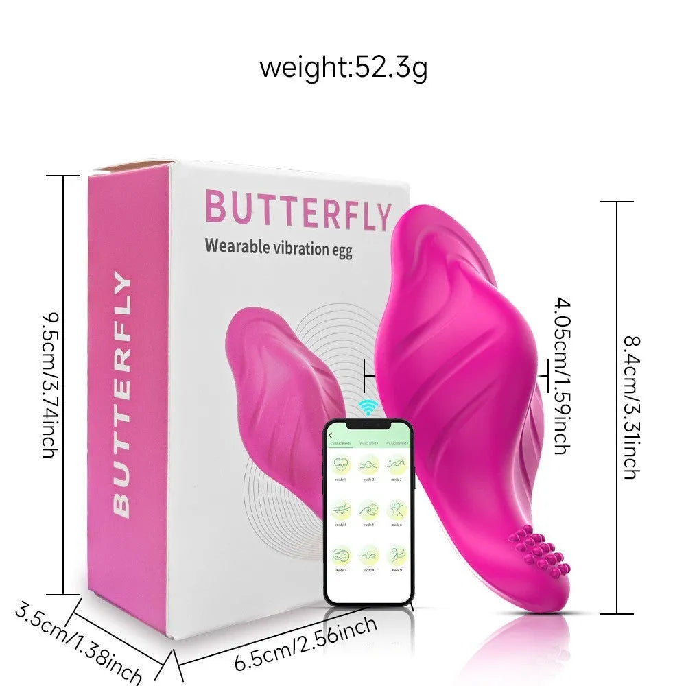 Rose red wearable female vibrator with butterfly design and smartphone app control