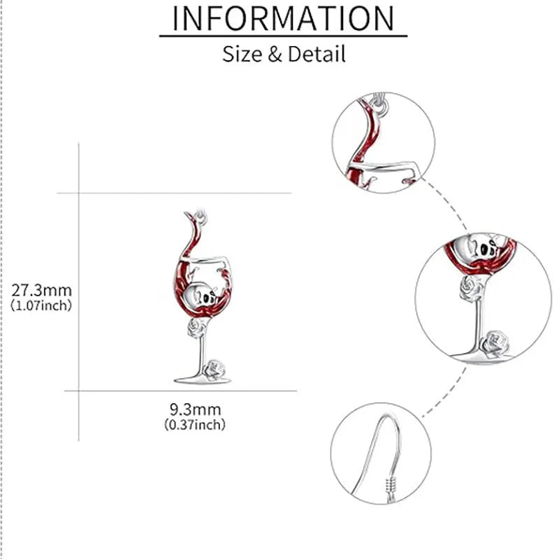 A pair of zinc alloy skull wine glass earrings with an electroplated metallic finish.