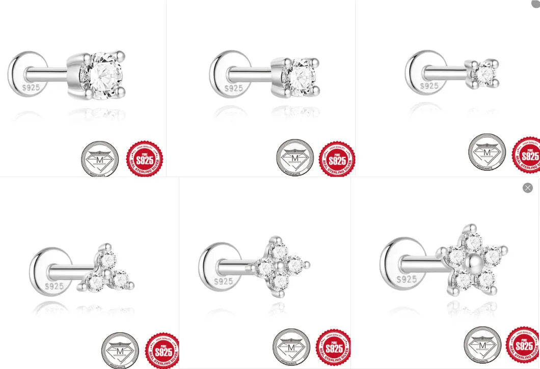 S925 sterling silver geometric stud earrings with petal diamond designs in platinum finish