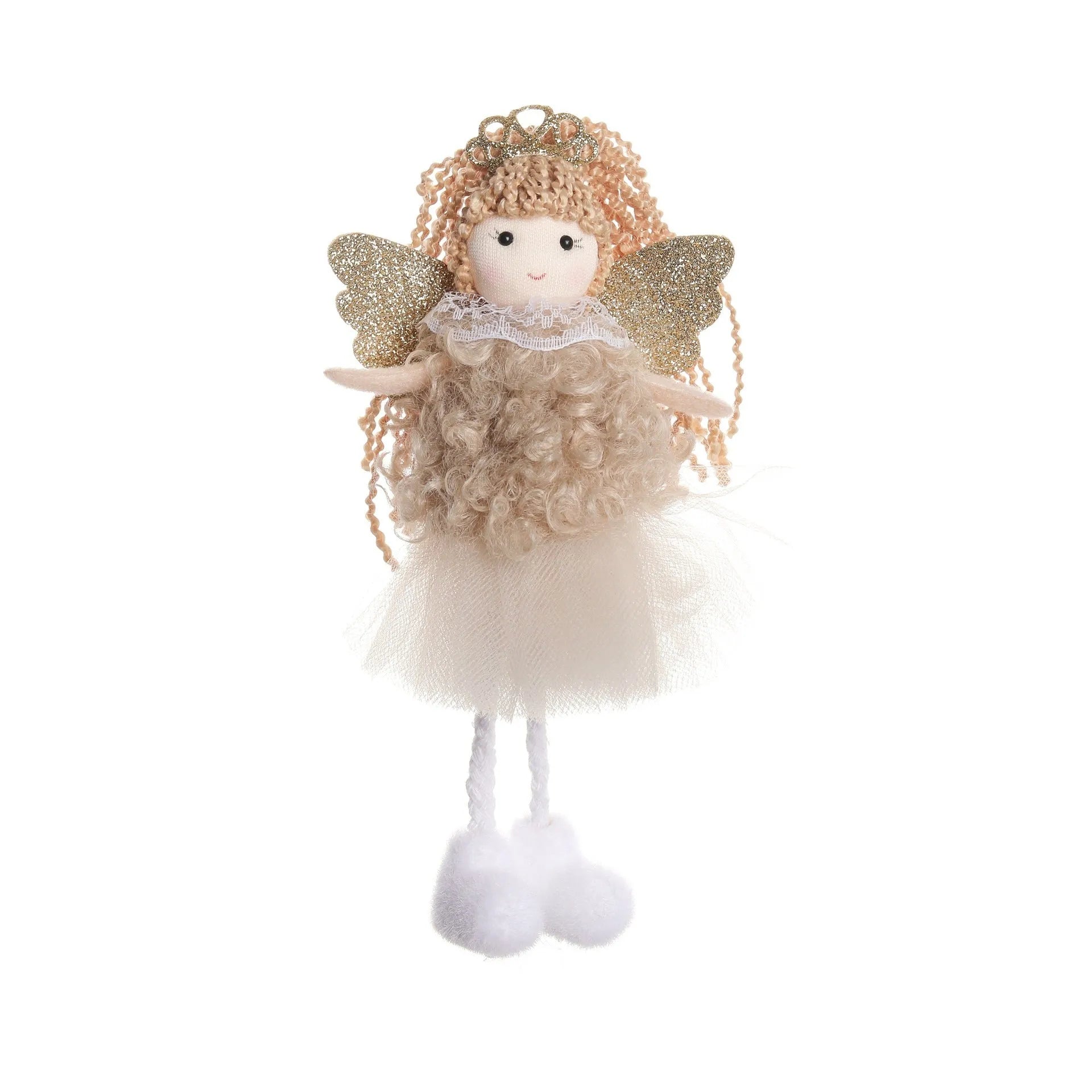 Cloth Christmas angel pendant with high ponytail in white, pink, and khaki colour options.