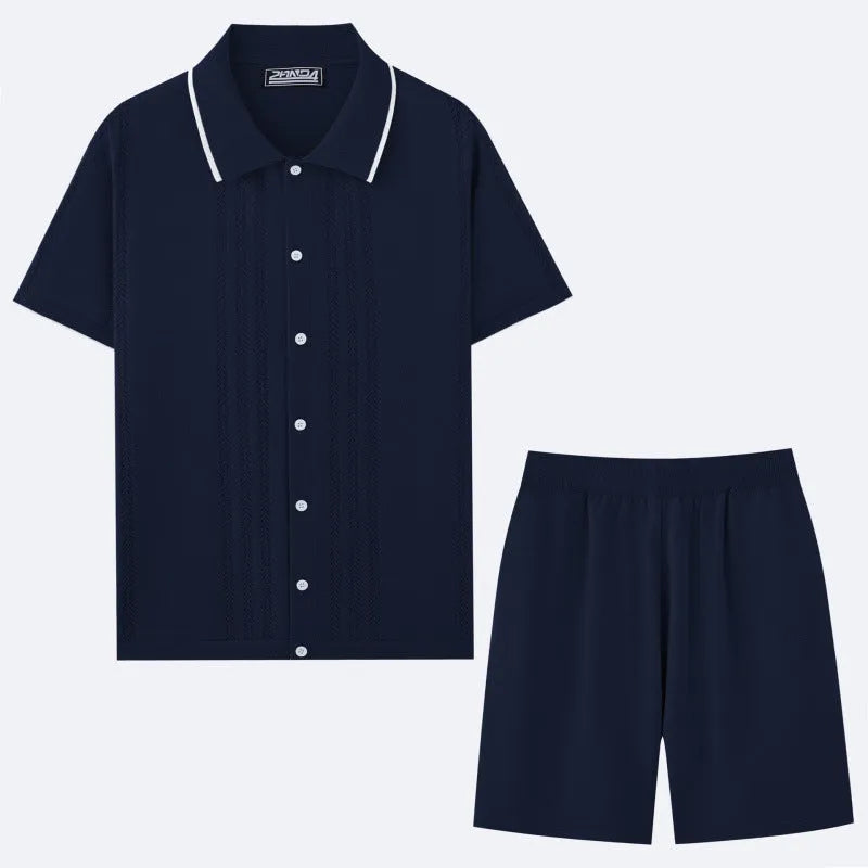 Business casual knitwear set with short sleeve top and matching shorts in Tencel viscose fabric