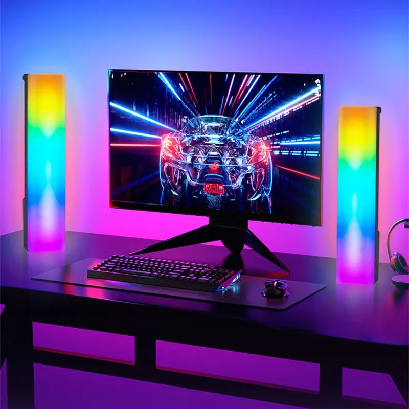 3D RGB tabletop ambience lamp with voice-activated rhythm lighting in black shell