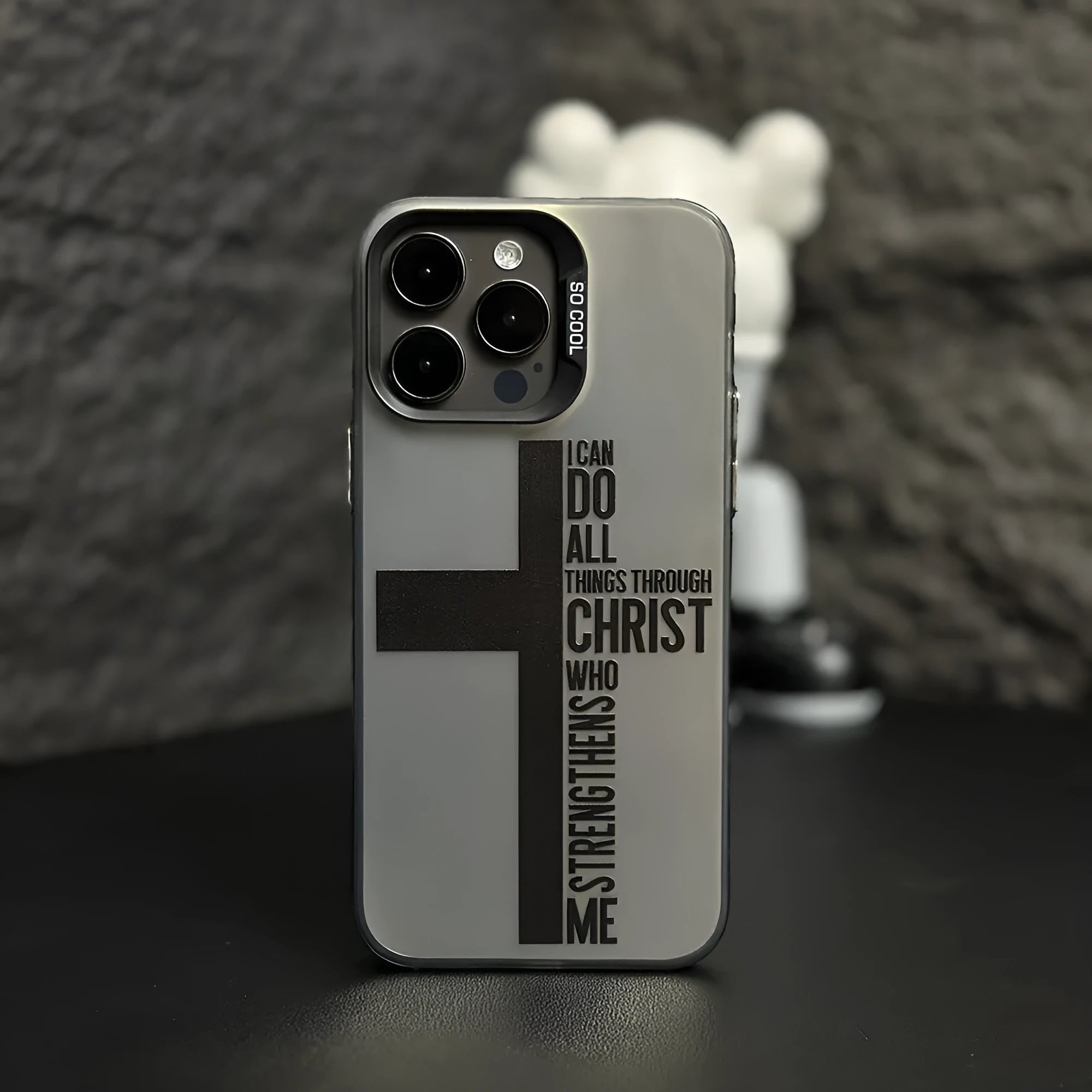 Hard PC phone case for Apple iPhone, coloured silver shell with black cross design, drop-resistant with magnetic