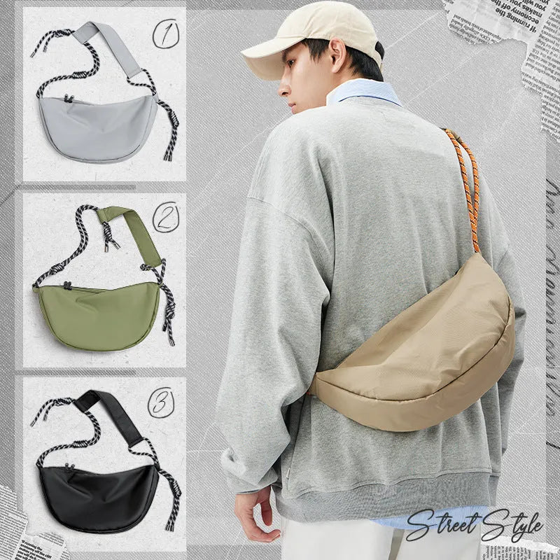 Men's nylon messenger bag in solid colour with large capacity and urban simplicity design