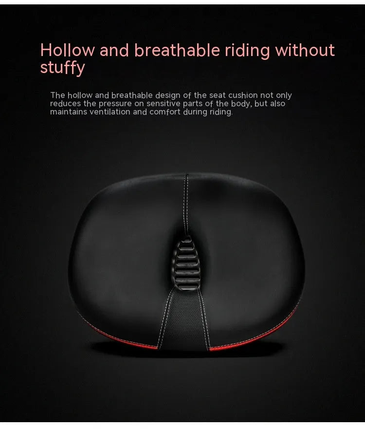 Thickened plus size bicycle saddle with PU pattern in red, grey, or light brown colours