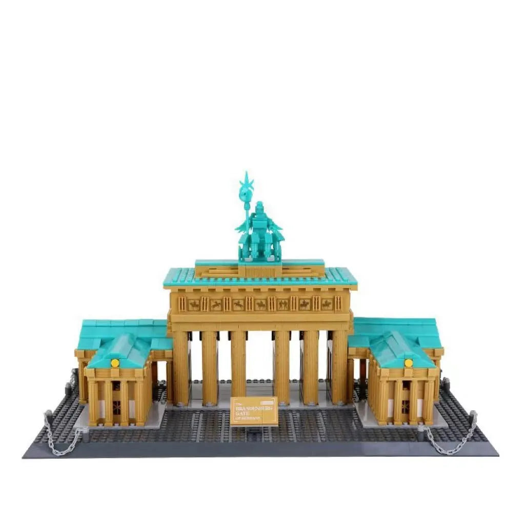 Wange building block set showing over 800 small ABS plastic pieces for constructing global landmark models.