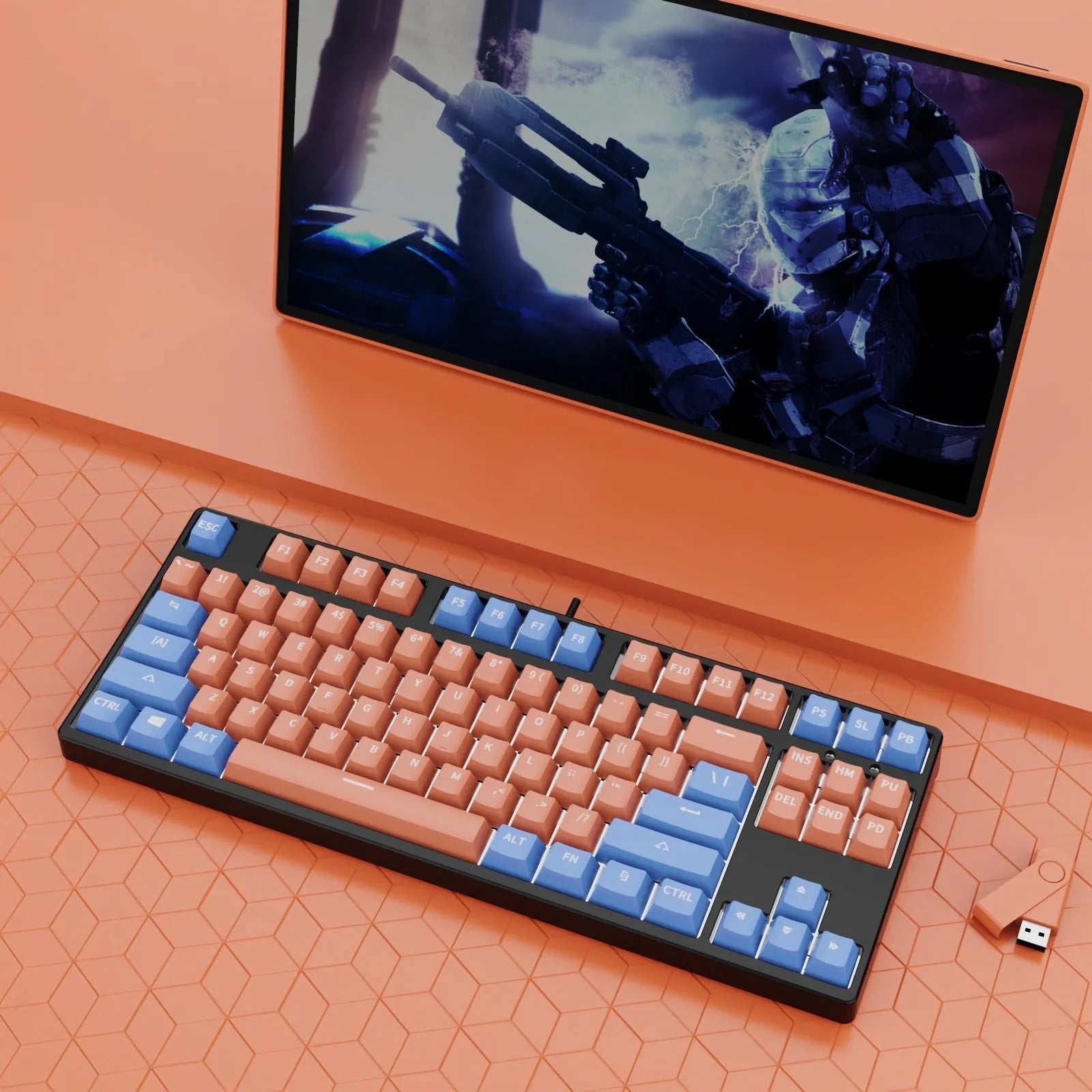 87-key mechanical gaming keyboard with dual-colour keycaps and hot-swappable switches