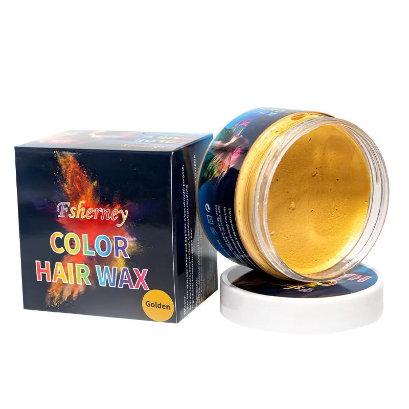 120g container of hair styling clay shown in one of nine colour options: blue, green, purple, red, orange, yellow, white, rose red, or granny grey.