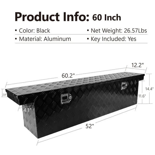 Black 26-inch aluminium alloy toolbox with T-casting construction and organiser compartments.