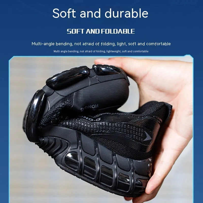 Lightweight black anti-smash anti-stabbing work safety shoe with laces and steel toe cap