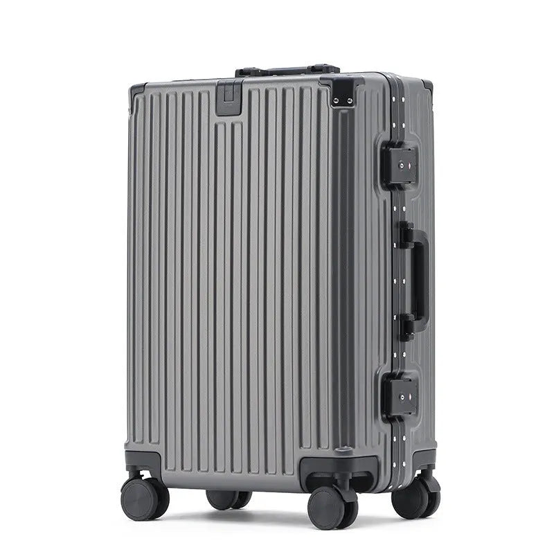 Aluminium frame ABS PC trolley case in avocado green with universal wheels and a USB port.