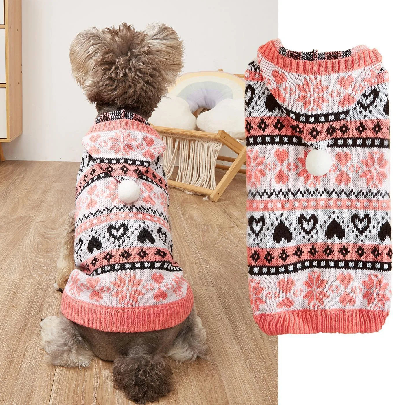 Pink blue grey striped camouflage snowflake love pattern knitted acrylic dog sweater for small breeds.