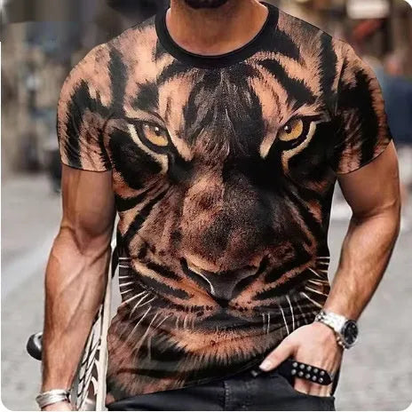 Men's grey t-shirt with 3D lion face printing on front