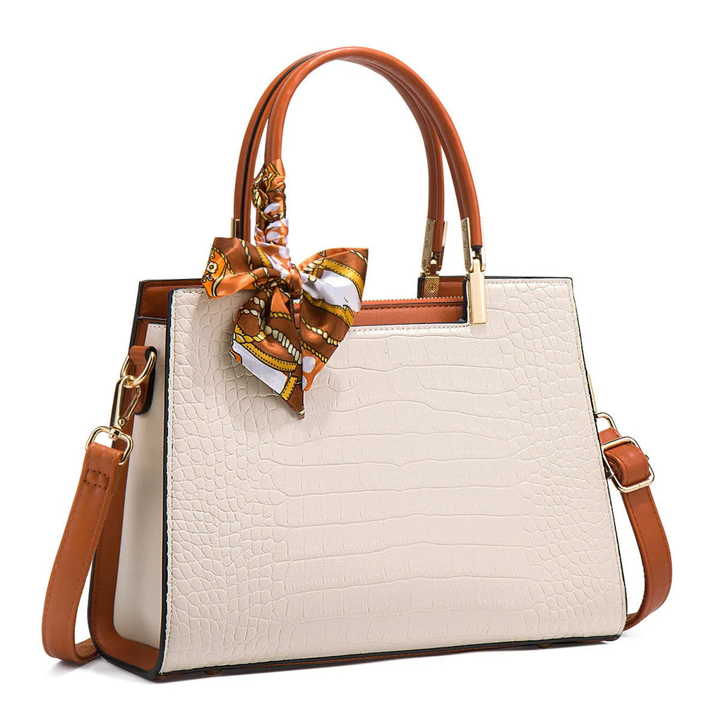Milky white PU shoulder handbag with horizontal square shape and internal organisational compartments