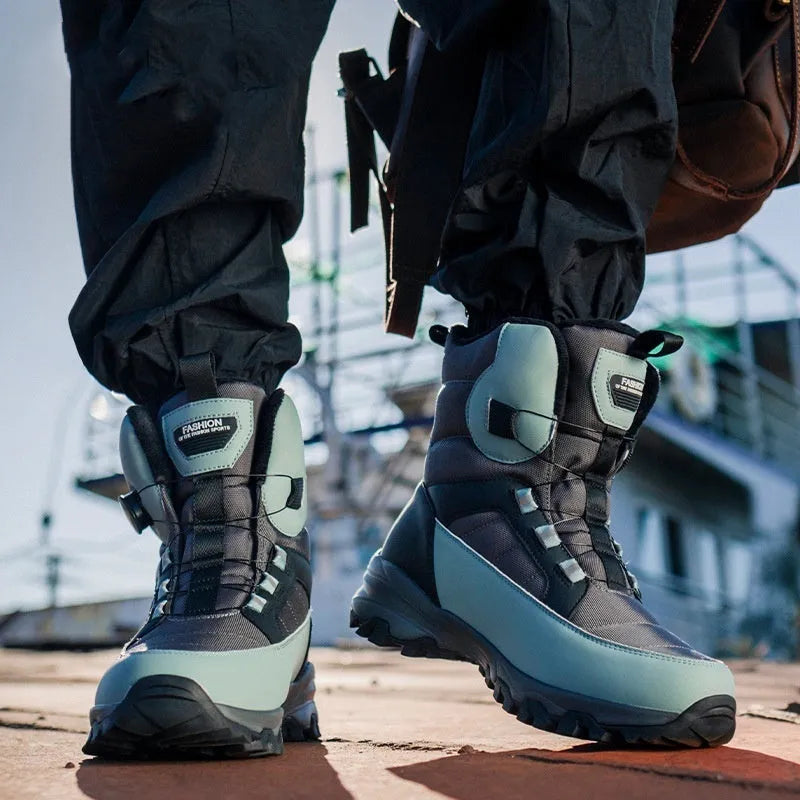 Men's thickened fleece-lined snow boots in black, non-slip EVA sole, spring cold-proof design