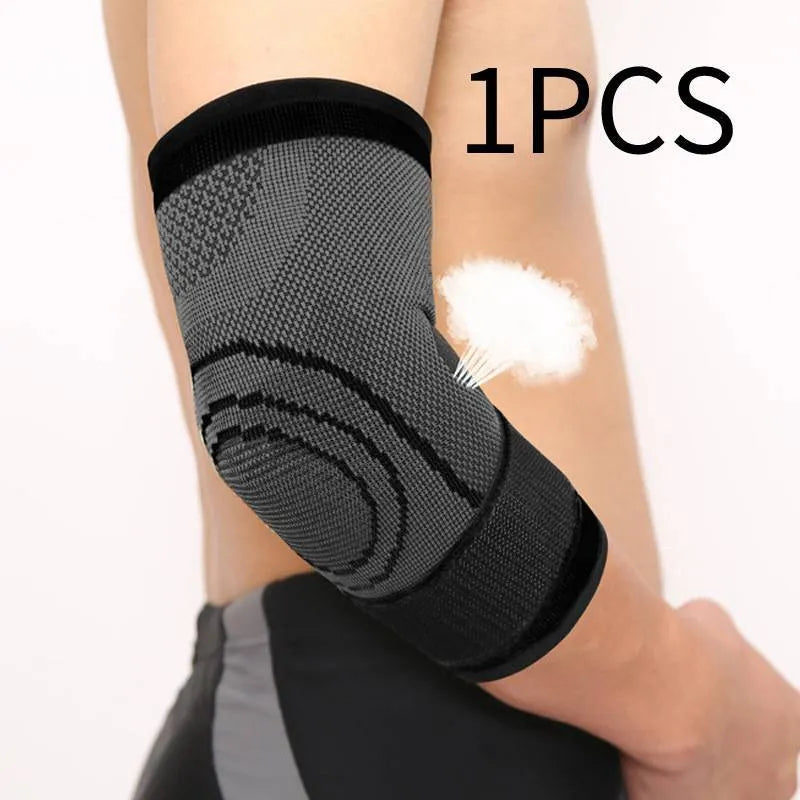 Knitted basketball elbow guard in black, size L, showing protective padding for adult sports activities