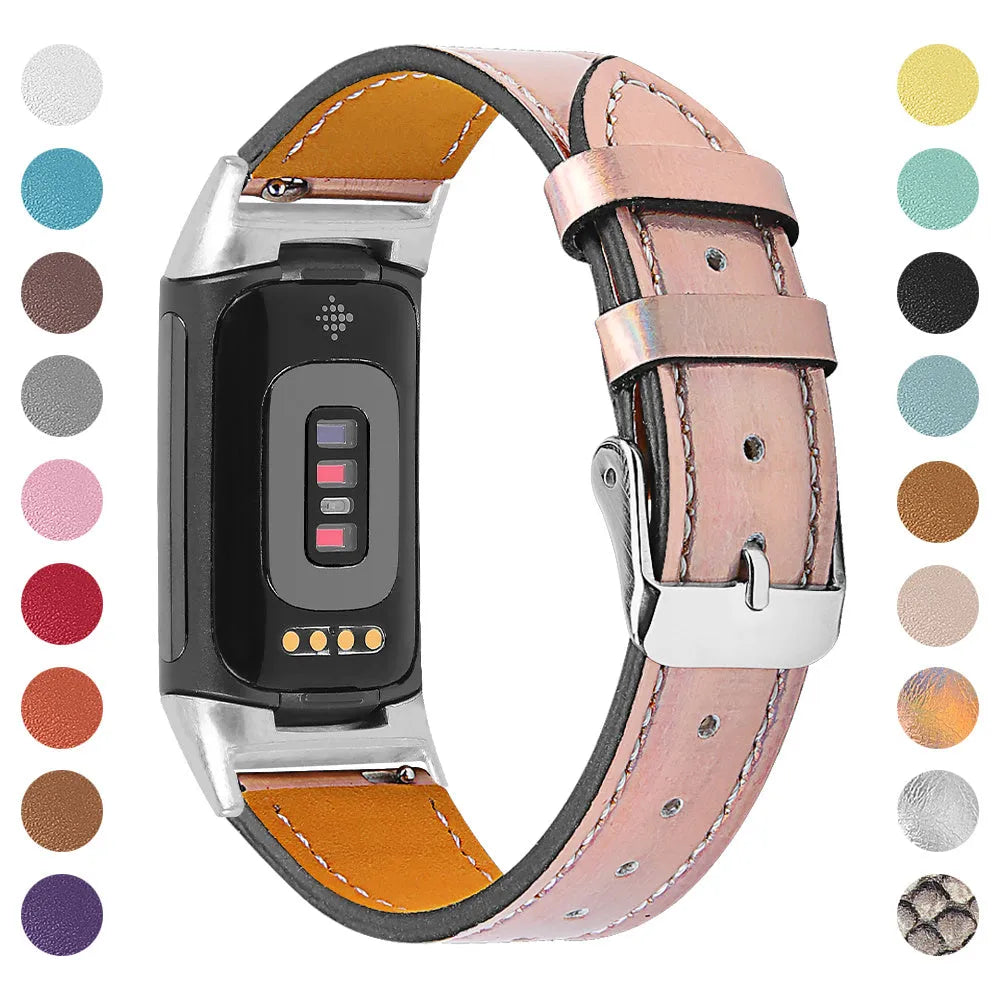 Genuine cowhide leather replacement strap for Fitbit Charge 5 and Charge 6 smart watches