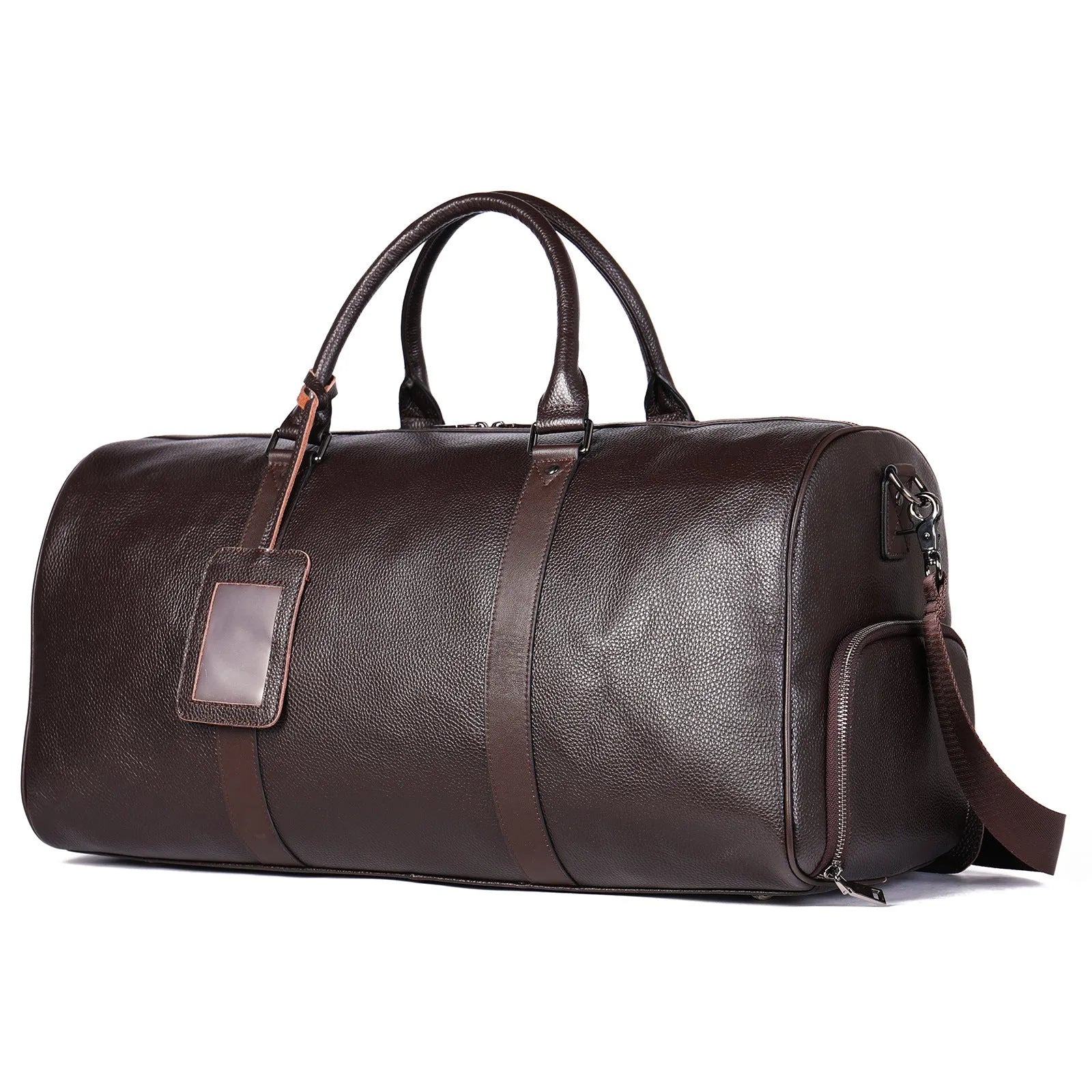 Men's leather excursion travel bag in black or coffee colour with single strap