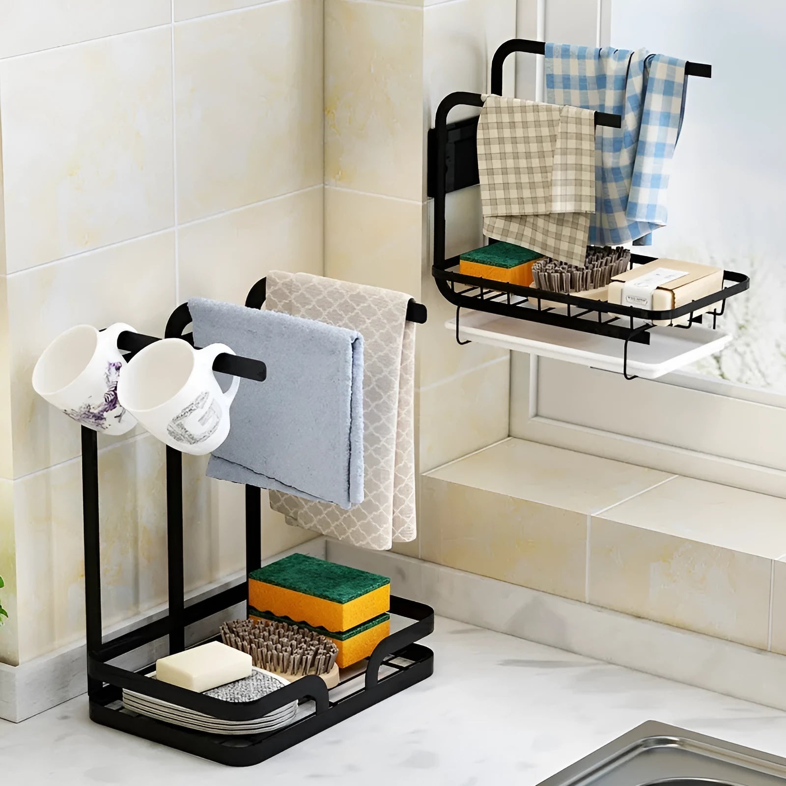 Foldable plastic kitchen storage rack for drying rags in a new Chinese style