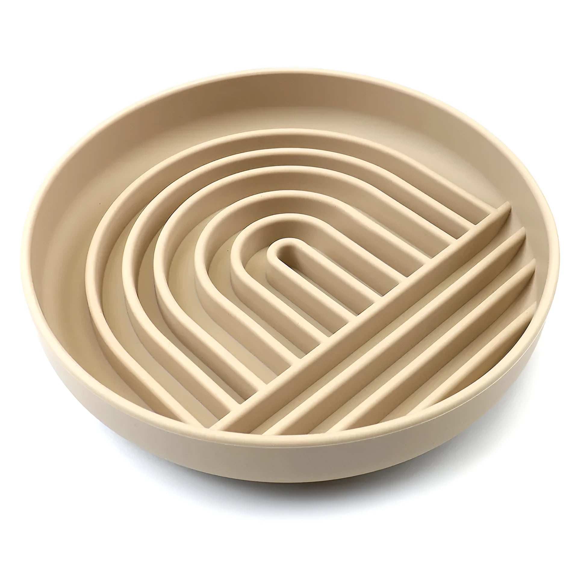 Silicone slow feeder dog bowl with ridges, shown in mustard green colour
