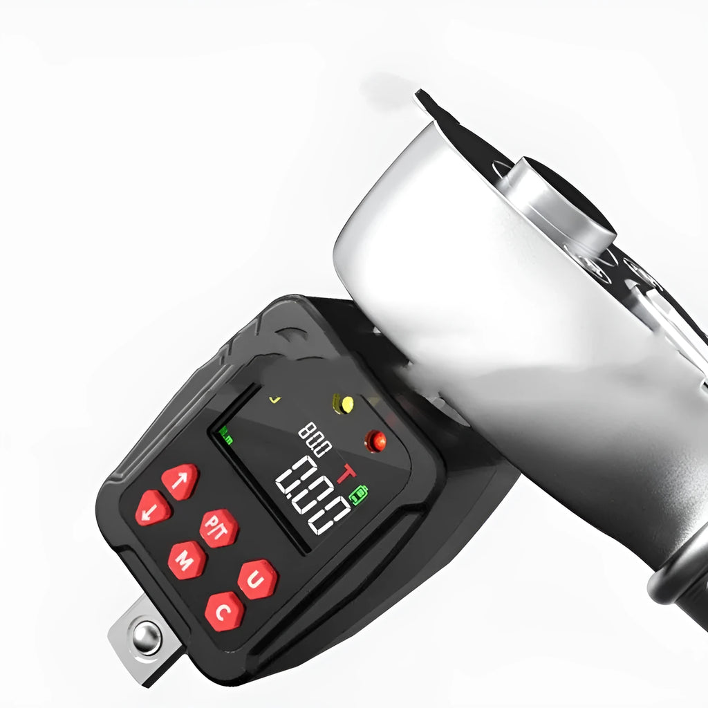 Digital torque meter with 1/2 inch square drive and display showing torque measurement