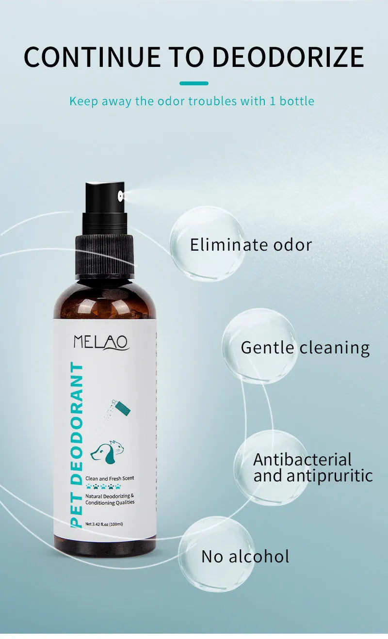 Pet deodorant 100ml spray bottle for cat and dog urine odour neutralising