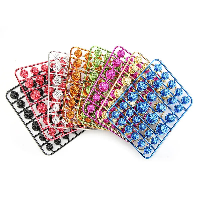 Set of 30 black ABS plastic motorcycle engine screw caps shown in a choice of eight colours.