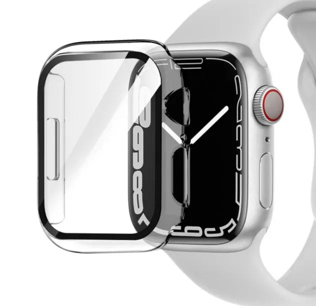 PC tempered film Apple Watch case with tempered glass front and PC back shell in multiple colours