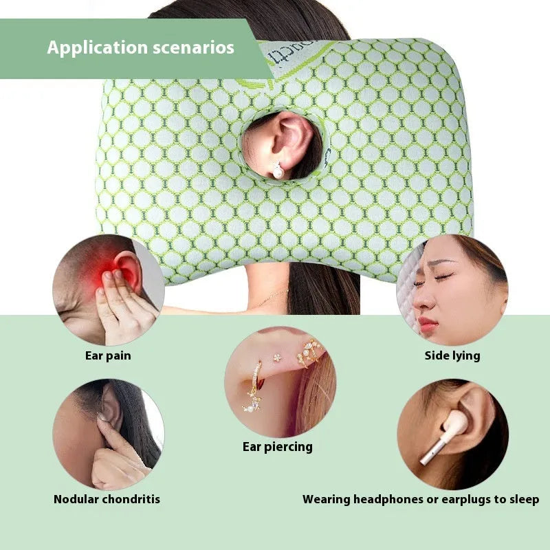 Single hole ear pillow for beauty salon use, shown in a plaid grey colour with detachable cover.