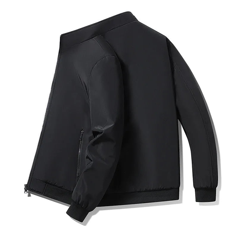 Men's winter thickening polyester padded coat in black, casual oversized fit, front view