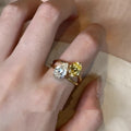 Copper geometric open ring with water drop double sheng stone contrast colour design for women