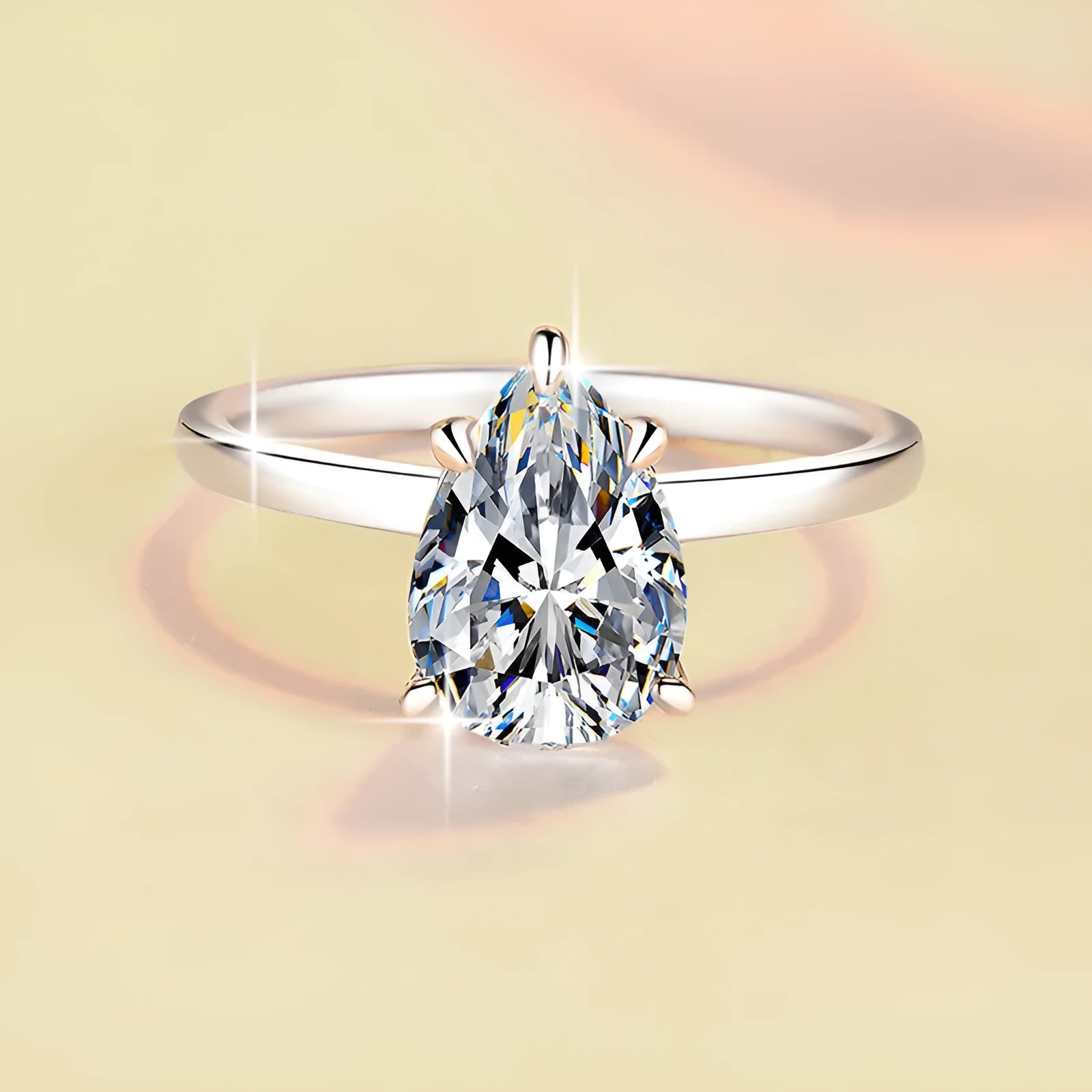 Pear-shaped moissanite ring silver water drop design casual style