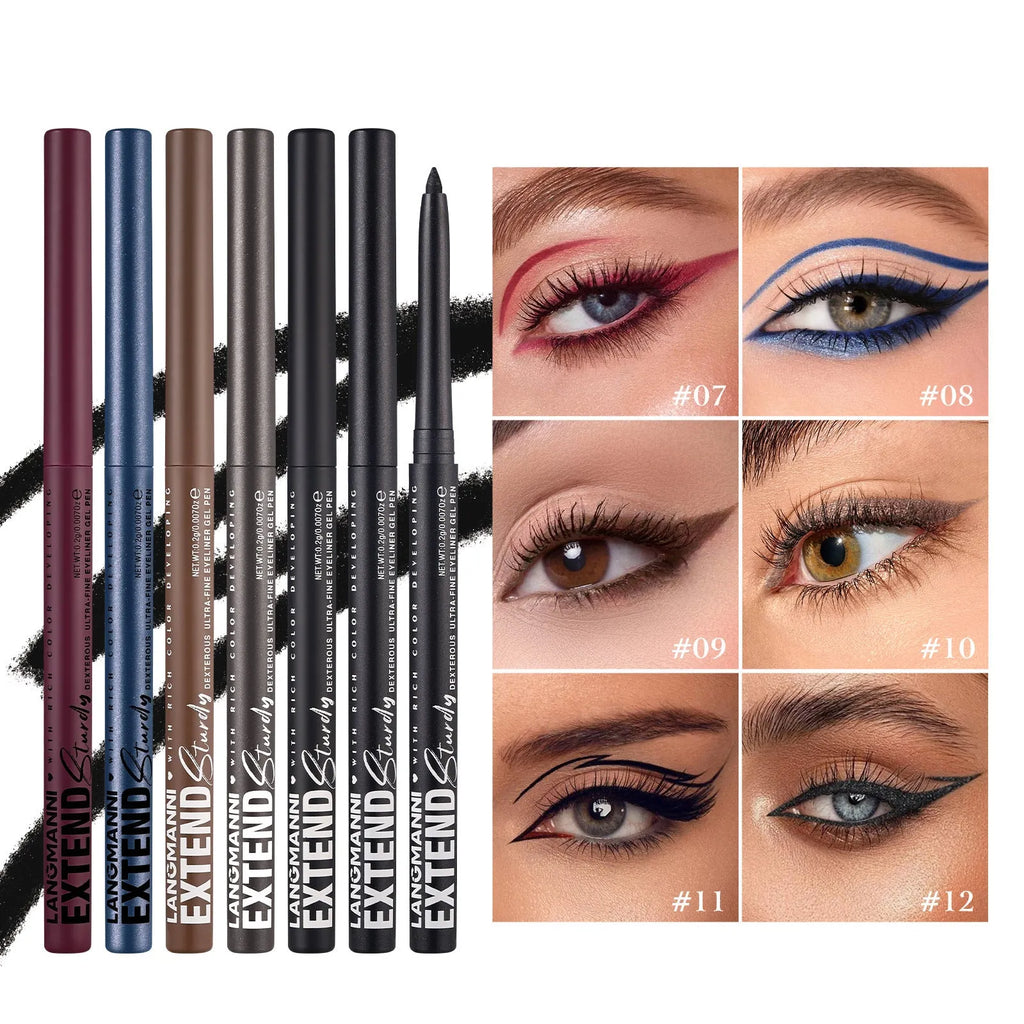 12 colourful gel glitter eyeliner pencils in matte, glitter, metallic and pearl effects