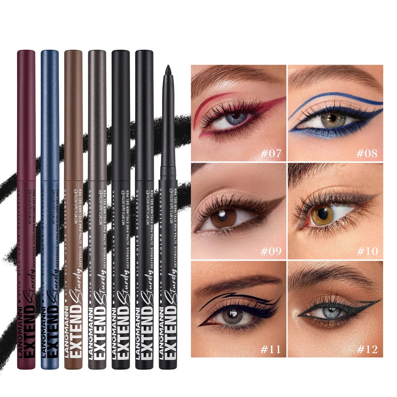 12 colourful gel glitter eyeliner pencils in matte, glitter, metallic and pearl effects