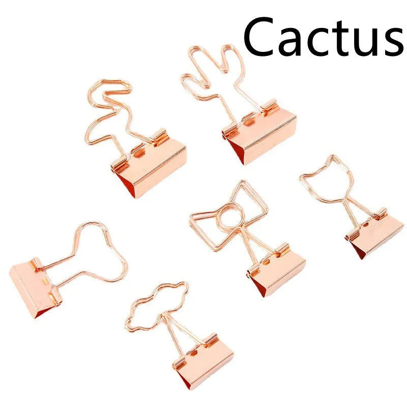 Gold decorative office clip with charm options including bow cactus cat flamingo love clouds designs