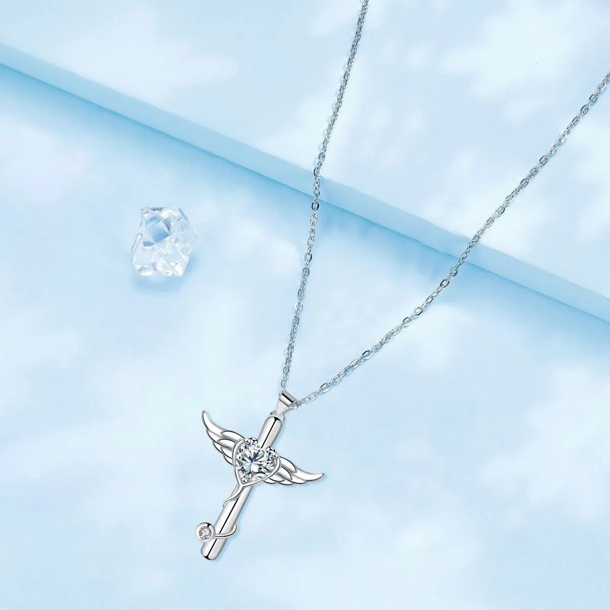 Wings cross stethoscope necklace pendant in copper with diamond electroplating colour options.