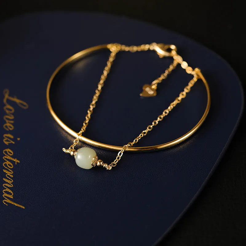 Women's Hetian jade lucky beads bracelet with gold inlay decoration in three bead count versions