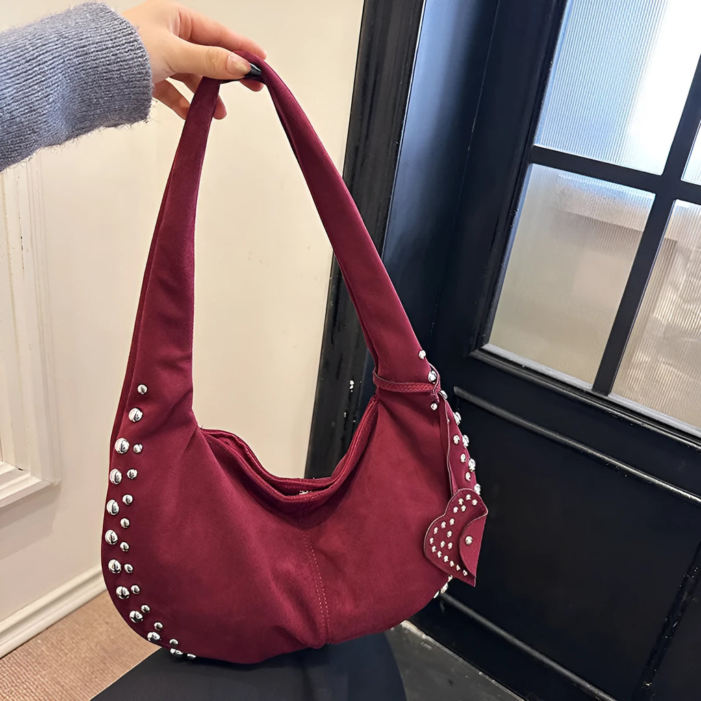 Soft plush casual tote handbag in retro style, shown in a selection of colours including black, brown, green, red, and coffee.