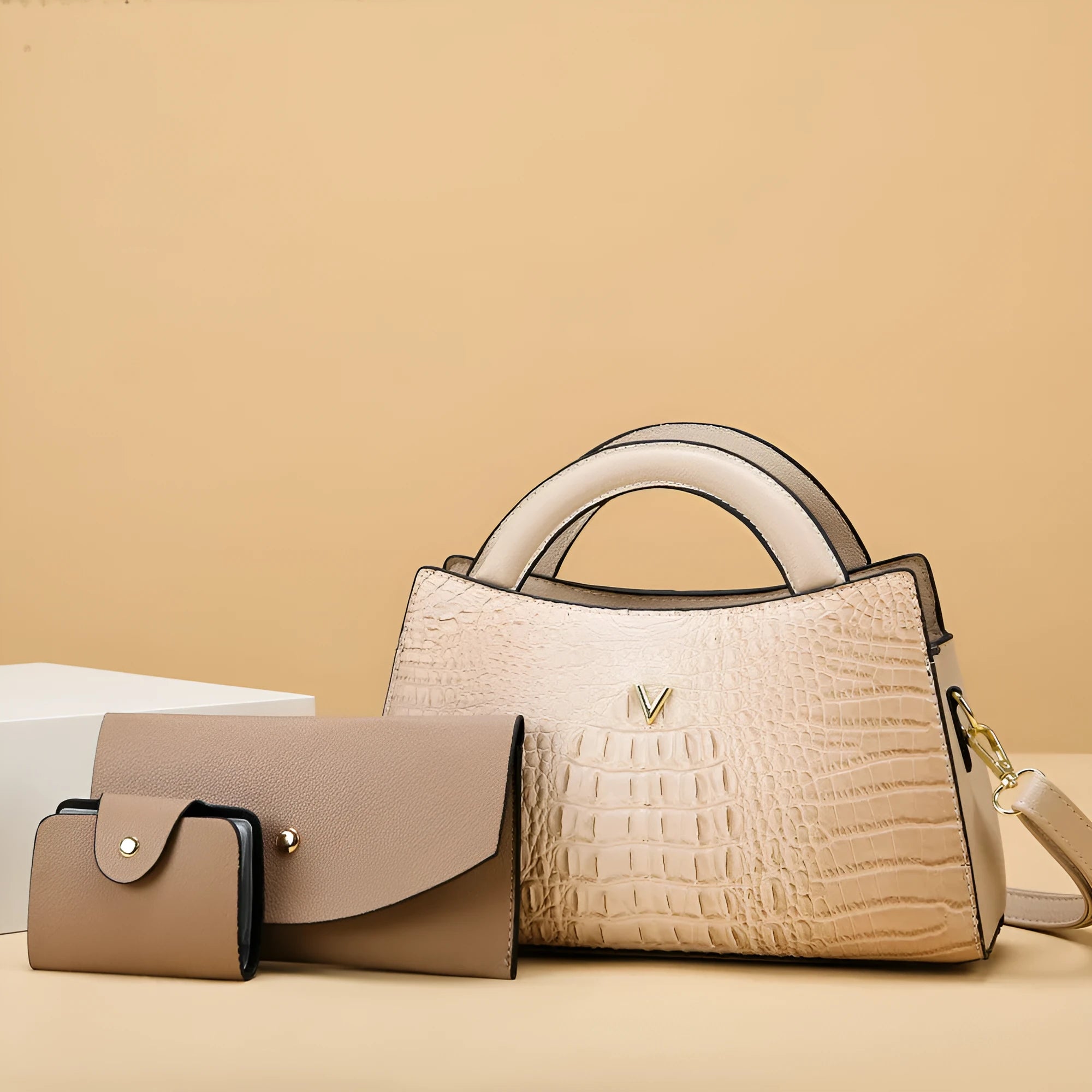 Women's crocodile pattern PU crossbody handbag showing interior compartments and colour options